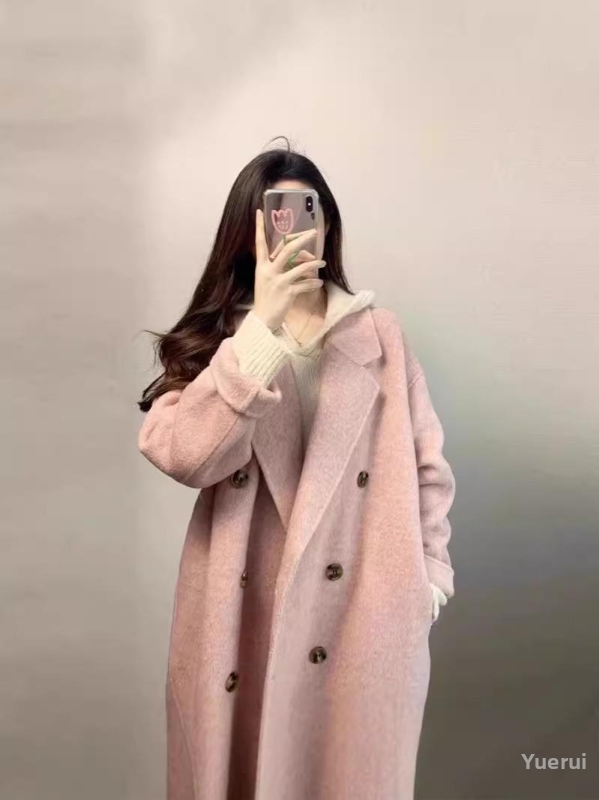 Dámsky kabát z kašmíru a polyesteru, dvojradové zapínanie, sako štýl, stredná dĺžka