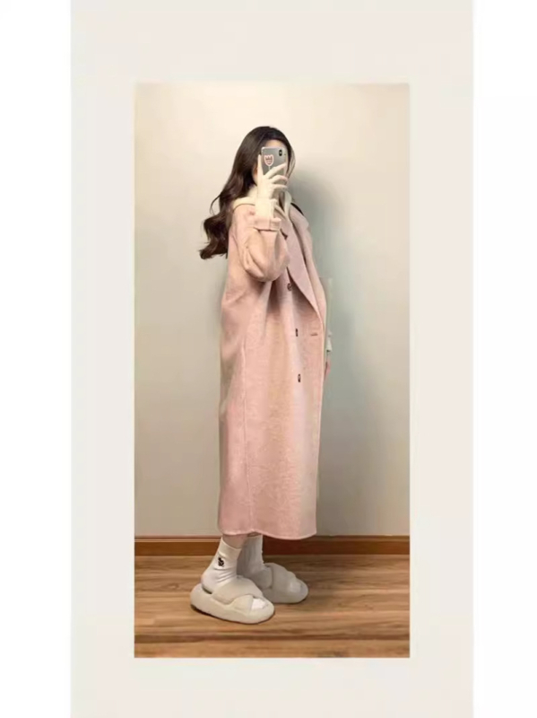 Palton damă din cașmir și poliester, nasturi dubli, guler stil sacou, lungime medie