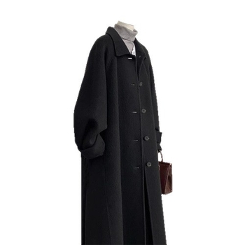 Palton damă din cașmir cu catifea dublă, lungime medie, guler polo, nasturi