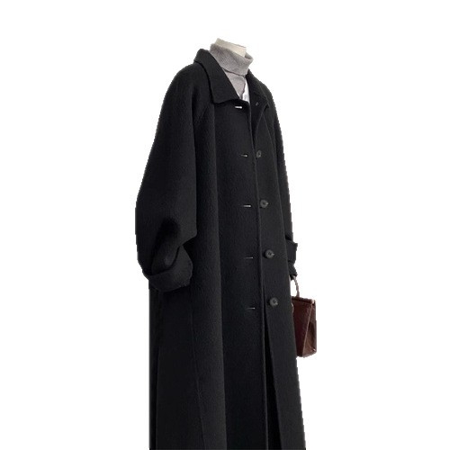 Palton damă din cașmir cu catifea dublă, lungime medie, guler polo, nasturi