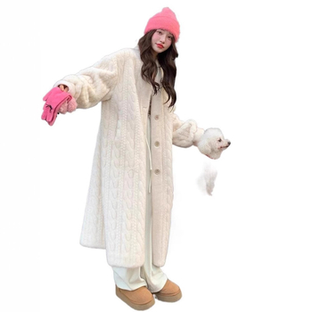 Paltoan din blană pentru femei, cardigan lejer, lungime peste genunchi, textură pufoasă (Corduroy, Rabbit fur <30%, Other <30%, Spring 2023)