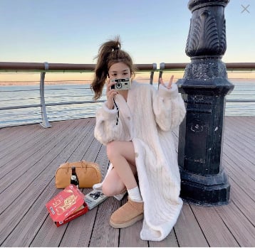 Paltoan din blană pentru femei, cardigan lejer, lungime peste genunchi, textură pufoasă (Corduroy, Rabbit fur <30%, Other <30%, Spring 2023)