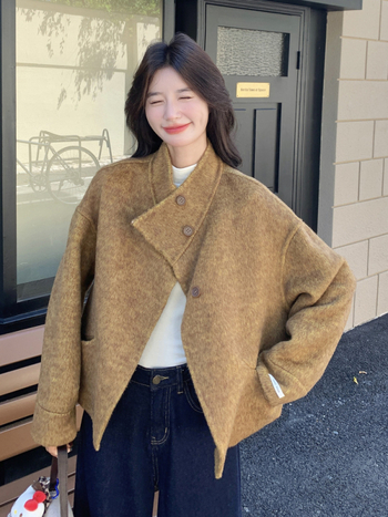Palton damă din lână, dublu-revers, stil coreean, iarnă 2025, lână 70-80%