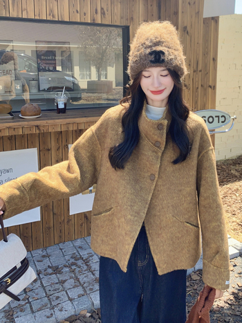 Palton damă din lână, dublu-revers, stil coreean, iarnă 2025, lână 70-80%