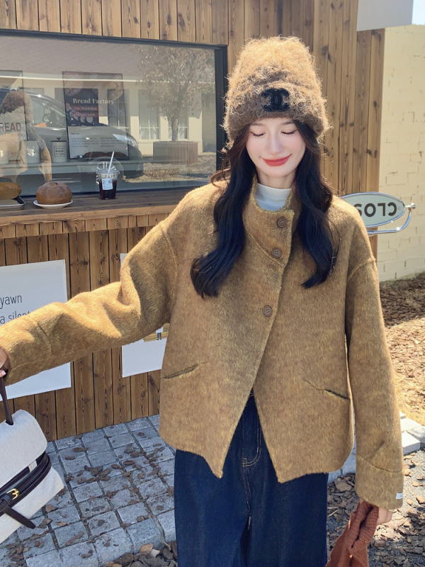 Palton damă din lână, dublu-revers, stil coreean, iarnă 2025, lână 70-80%