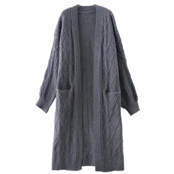 Cardigan lejer tricot din amestec de bumbac-cashmire cu acril și nailon, textură Twist, gros, lungime medie, decolteu în V, mâneci lungi, inspirat de stilul coreean