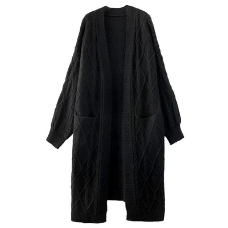 Cardigan lejer tricot din amestec de bumbac-cashmire cu acril și nailon, textură Twist, gros, lungime medie, decolteu în V, mâneci lungi, inspirat de stilul coreean