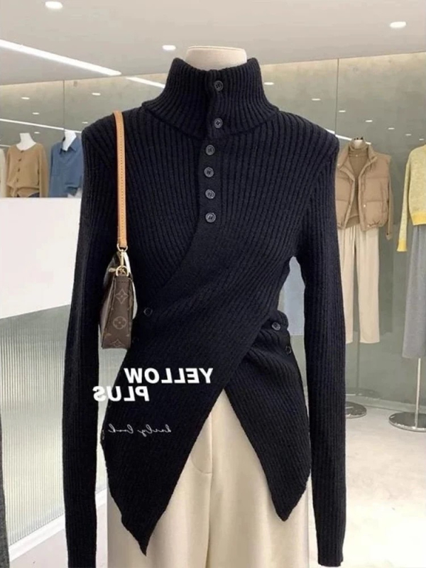 Sveter s vysokým golierom, pletená látka, úzky strih, dlhé rukávy