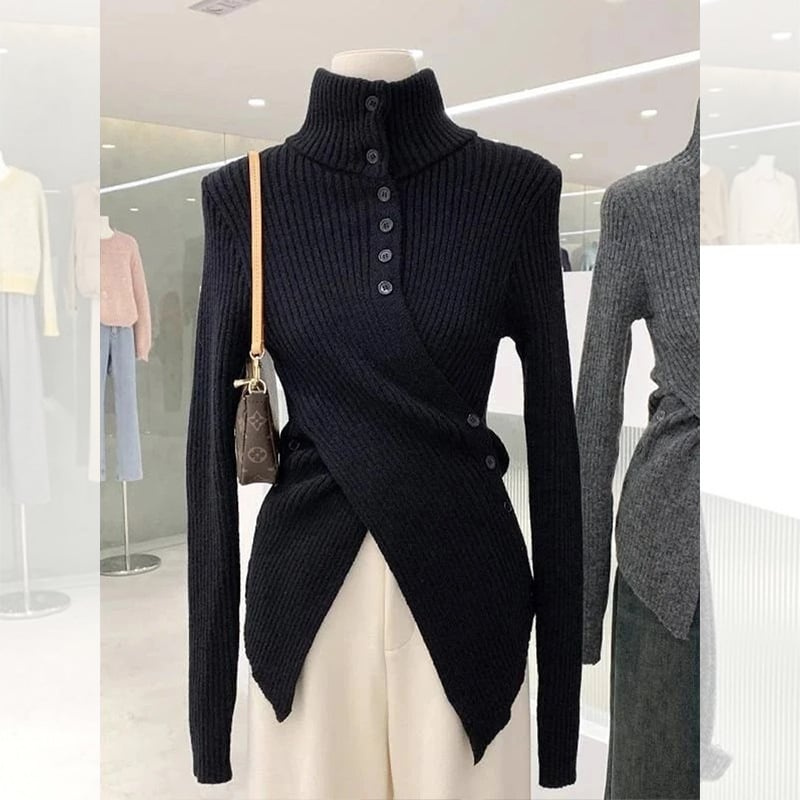 Sveter s vysokým golierom, pletená látka, úzky strih, dlhé rukávy