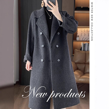 Dámsky vlnený kabát s obojstranným prevedením, dlhý, v štýle Hepburn, s dvojradovým zapínaním