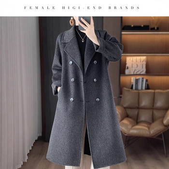 Dámsky vlnený kabát s obojstranným prevedením, dlhý, v štýle Hepburn, s dvojradovým zapínaním