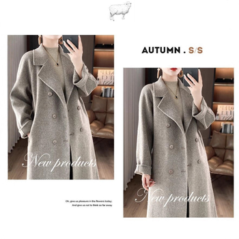 Dámsky vlnený kabát s obojstranným prevedením, dlhý, v štýle Hepburn, s dvojradovým zapínaním