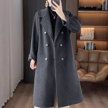 Dámsky vlnený kabát s obojstranným prevedením, dlhý, v štýle Hepburn, s dvojradovým zapínaním