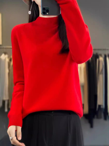 Vuneni džemper, široki kroj, poluturtleneck ovratnik, dugi rukavi, debeli materijal, 95%+ vuna
