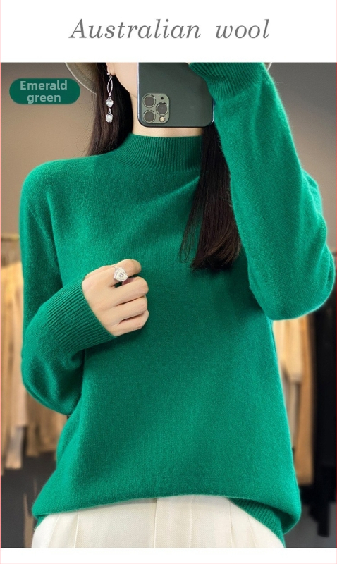 Vuneni džemper, široki kroj, poluturtleneck ovratnik, dugi rukavi, debeli materijal, 95%+ vuna