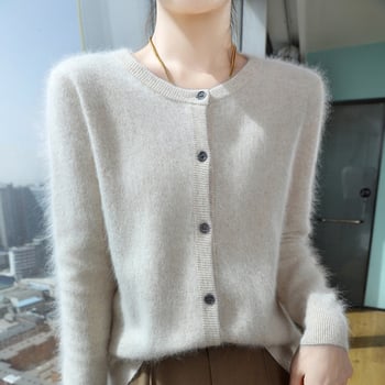 Ženski kardigan-pulover od Mink Velvet Wool-Blend, slobodan kroj, okrugli izrez, gumbima sprijeda, standardna duljina