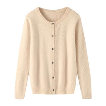 Ženski kardigan-pulover od Mink Velvet Wool-Blend, slobodan kroj, okrugli izrez, gumbima sprijeda, standardna duljina