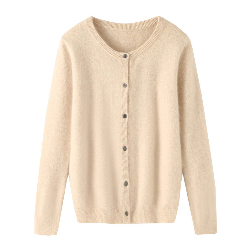 Ženski kardigan-pulover od Mink Velvet Wool-Blend, slobodan kroj, okrugli izrez, gumbima sprijeda, standardna duljina