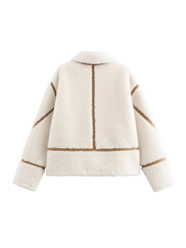 Bunda s kožušinkou integrovanou do látky, golier rever, zips, dlhé rukávy, jeseň 2025