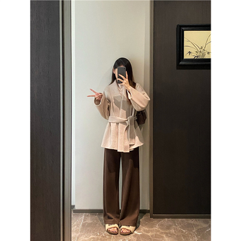 Ženski kaput od kašmira i vune s ovratnikom, vezom u struku, dvostrani, srednje duljine, jesen-zima 2025