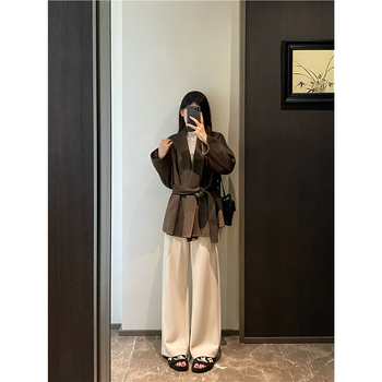 Ženski kaput od kašmira i vune s ovratnikom, vezom u struku, dvostrani, srednje duljine, jesen-zima 2025