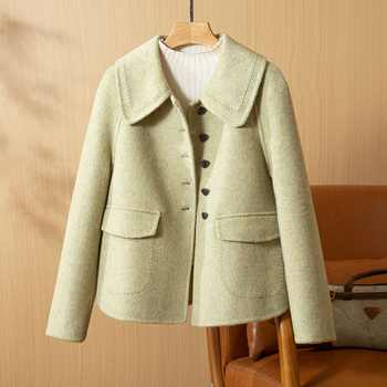 Ženski obostrani kaput od kašmira i vune, jednofarban, srednje debljine, standardne duljine, dugi rukavi