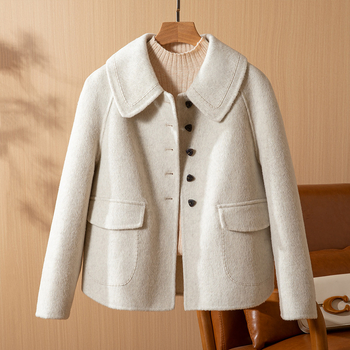 Ženski obostrani kaput od kašmira i vune, jednofarban, srednje debljine, standardne duljine, dugi rukavi