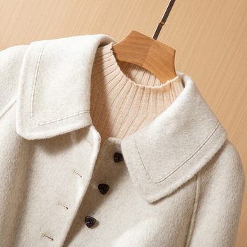 Ženski obostrani kaput od kašmira i vune, jednofarban, srednje debljine, standardne duljine, dugi rukavi