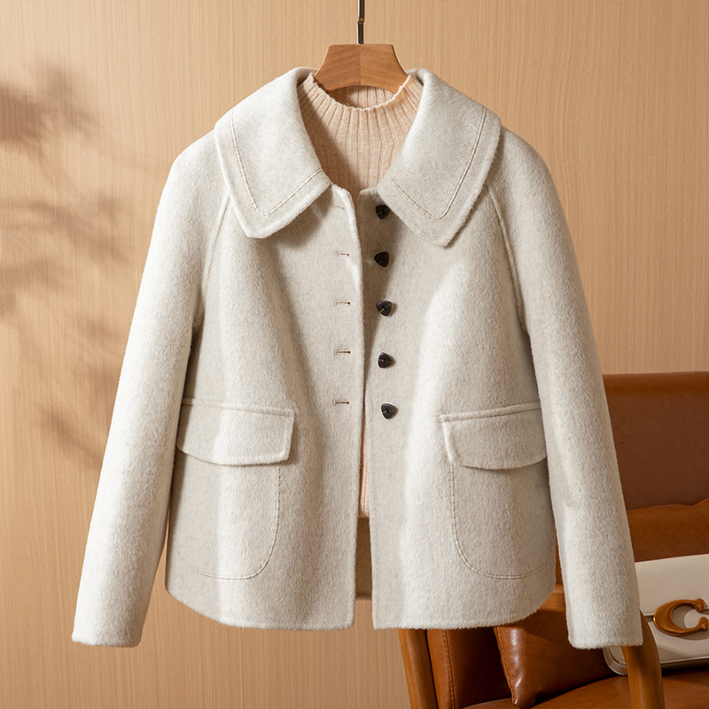 Ženski obostrani kaput od kašmira i vune, jednofarban, srednje debljine, standardne duljine, dugi rukavi