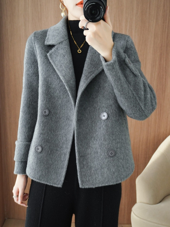 Ženski kaput od 100% čiste vune, obostrani, kratkog kroja, korejski stil, jesen-zima, opuštenog kroja