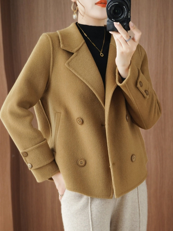 Ženski kaput od 100% čiste vune, obostrani, kratkog kroja, korejski stil, jesen-zima, opuštenog kroja
