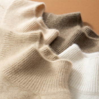 Ženski kašmir džemper — debela pletenina, dugi rukav, prav oblik, bez ovratnika, pulover stil, jesen 2024