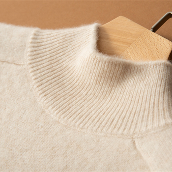 Ženski kašmir džemper — debela pletenina, dugi rukav, prav oblik, bez ovratnika, pulover stil, jesen 2024