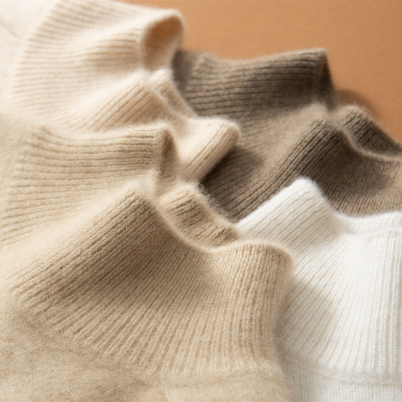 Ženski kašmir džemper — debela pletenina, dugi rukav, prav oblik, bez ovratnika, pulover stil, jesen 2024