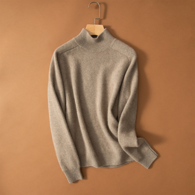 Ženski kašmir džemper — debela pletenina, dugi rukav, prav oblik, bez ovratnika, pulover stil, jesen 2024