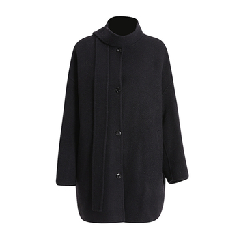 Dvojstranný vlnený kabát s golierom na šál, jar 2025, kašmír <30% / vlna 70-80%