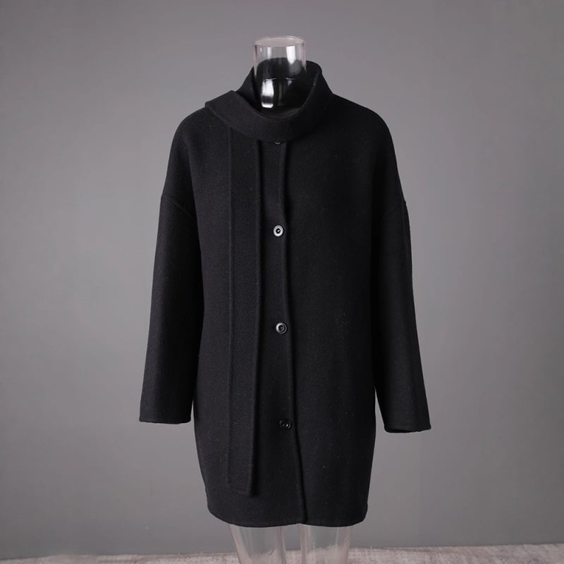 Dvojstranný vlnený kabát s golierom na šál, jar 2025, kašmír <30% / vlna 70-80%