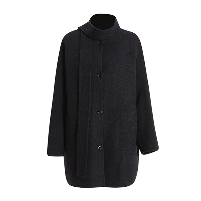 Dvojstranný vlnený kabát s golierom na šál, jar 2025, kašmír <30% / vlna 70-80%