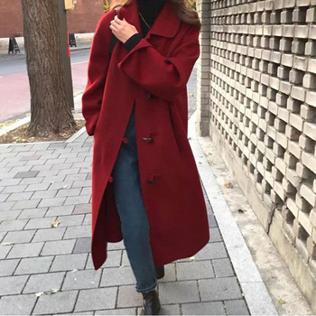 Γυναικείο παλτό από κασμίρ, χοντρό ύφασμα, μακρύ μήκος, γιακάς με κουμπί, μπροστινό κούμπωμα με ένα κουμπί
