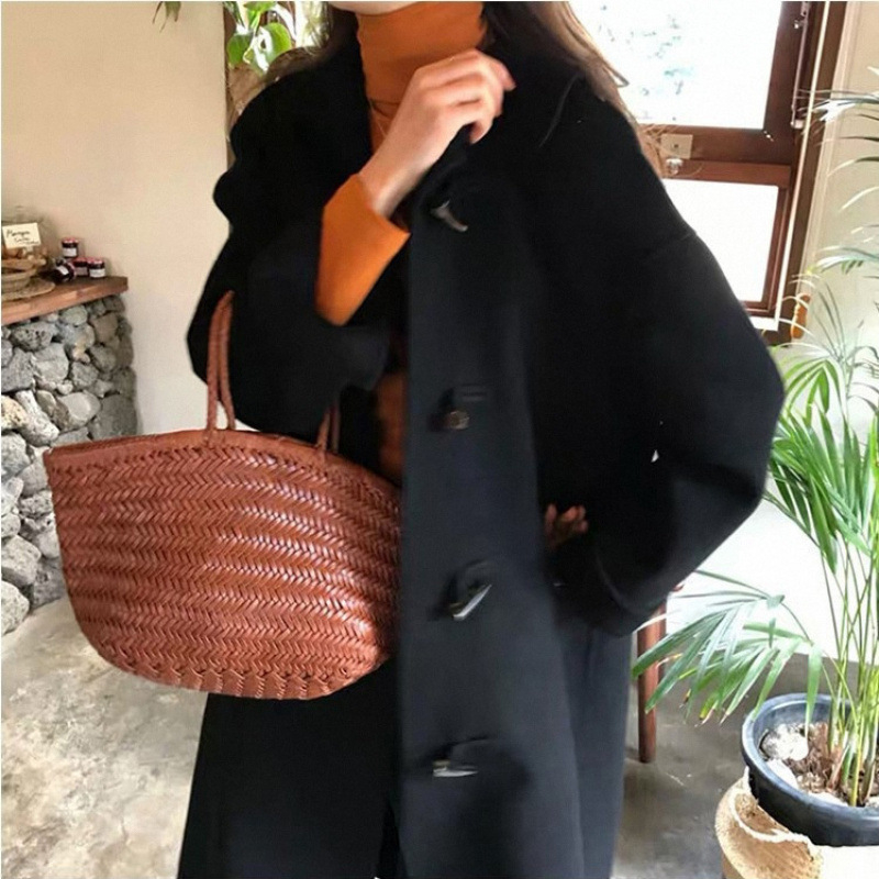 Γυναικείο παλτό από κασμίρ, χοντρό ύφασμα, μακρύ μήκος, γιακάς με κουμπί, μπροστινό κούμπωμα με ένα κουμπί