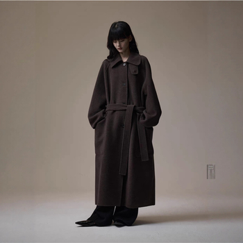 Palton de lână pentru femei, lung, cu guler înalt, închidere cu catarame pe un rând, conținut 95% lână, stil urban elegant