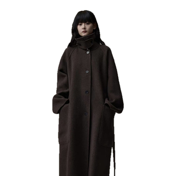 Palton de lână pentru femei, lung, cu guler înalt, închidere cu catarame pe un rând, conținut 95% lână, stil urban elegant