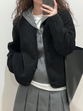 Kabát z polar fleece, voľný strih, golier polo, jednoradové zapínanie