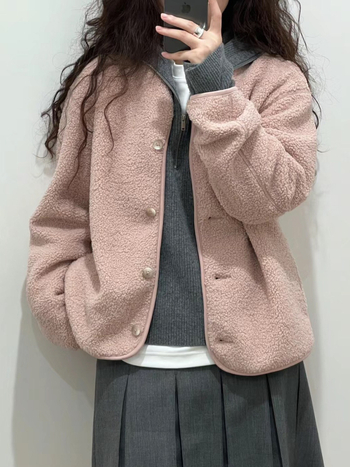 Kabát z polar fleece, voľný strih, golier polo, jednoradové zapínanie