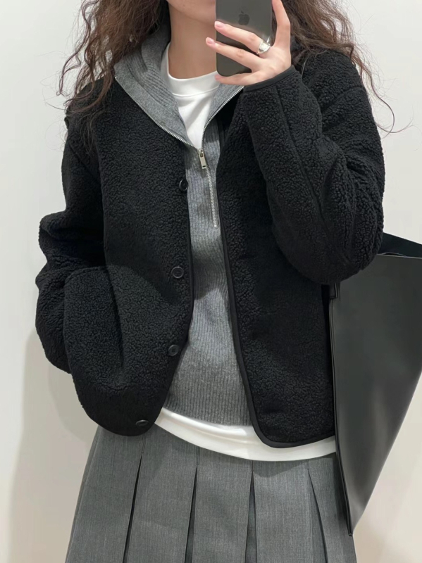 Kabát z polar fleece, voľný strih, golier polo, jednoradové zapínanie