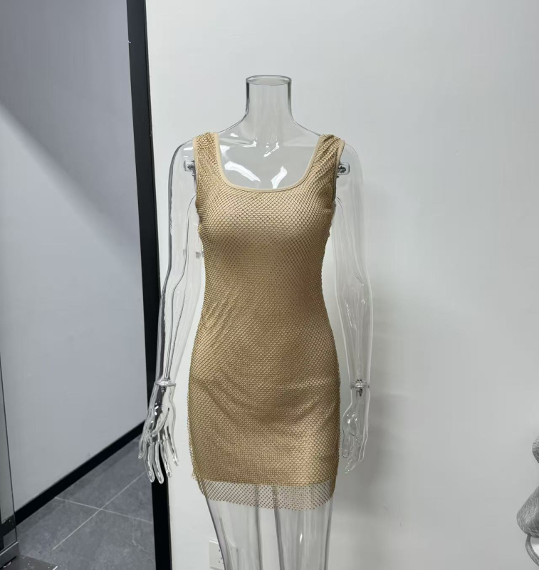 Elegantna haljina bez rukava s tankim trakama i otvorenim leđima, jednobojna, poliester 91-99%, tehnika izrade: kolag/šivanje