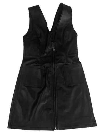 Haljina od prave ovčje kože, A-linija, srednja duljina, naramenice, V izrez, bez rukava, zatvarač, poslovni stil za jesen 2025