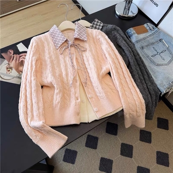 Dvojdielny pletený kardigánový set, bavlna-polyester zmes, jednofarebný, hrubá pletenina