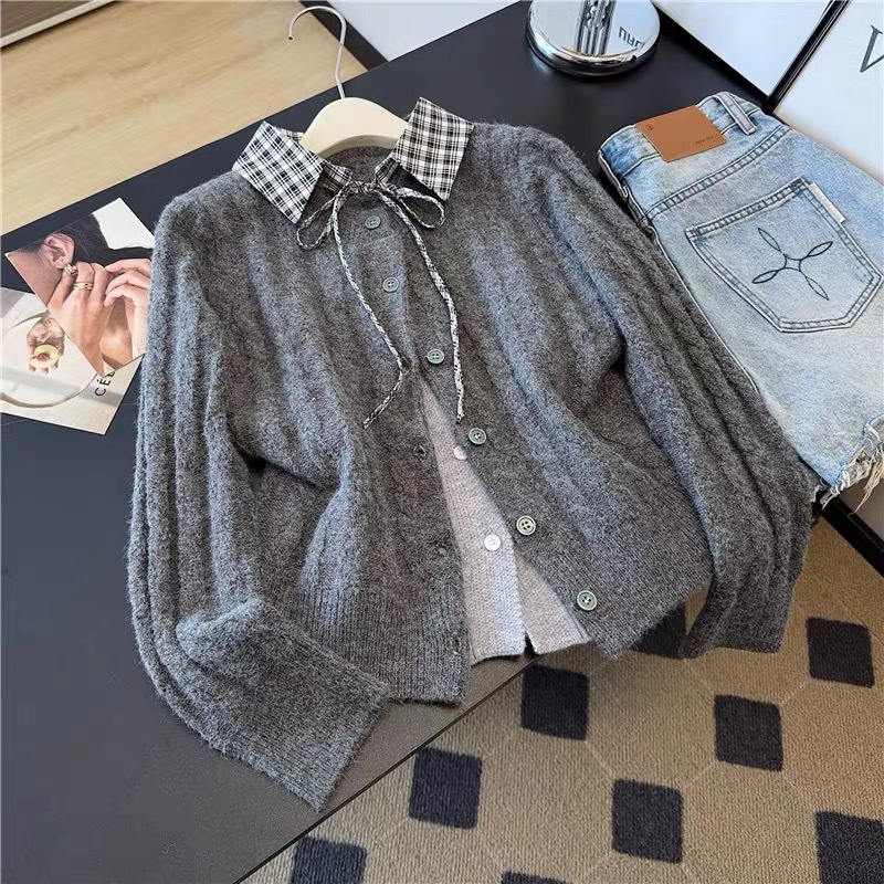 Dvojdielny pletený kardigánový set, bavlna-polyester zmes, jednofarebný, hrubá pletenina