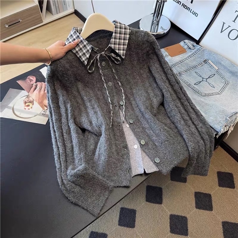 Dvojdielny pletený kardigánový set, bavlna-polyester zmes, jednofarebný, hrubá pletenina